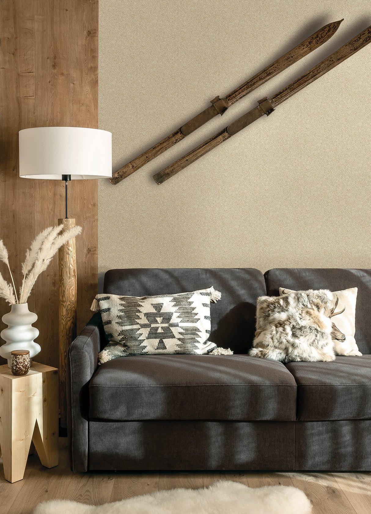 Woven Basket Khaki Wallpaper with Fabric Texture Pattern, Transitional Prepasted Non Woven - Chesapeake 4142-72641