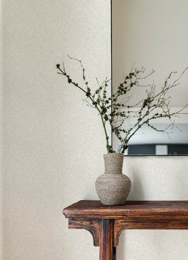 Woven Basket White Wallpaper with Raised Ink Fabric Texture - Chesapeake 4142-72643