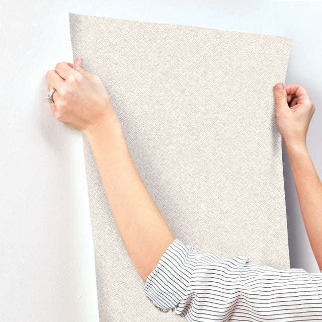 Woven Basket White Wallpaper with Raised Ink Fabric Texture - Chesapeake 4142-72643