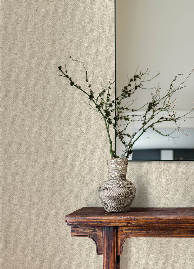 Woven Basket Wheat Wallpaper with Fabric Texture Motif - Chesapeake 4142-72644