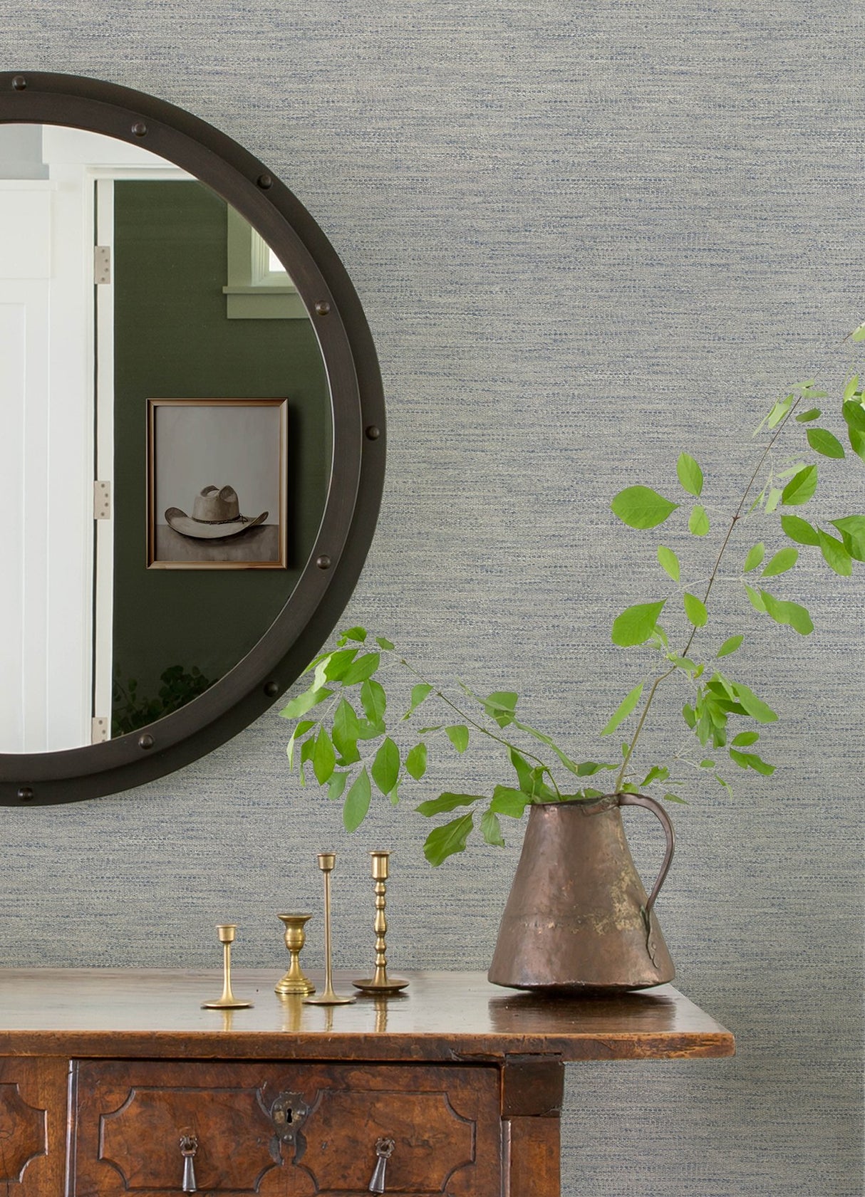 Wool Texture Light Blue Wallpaper with Fabric Textures Pattern, Transitional Style - Chesapeake 4142-72645
