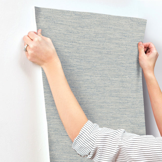 Wool Texture Light Blue Wallpaper with Fabric Textures Pattern, Transitional Style - Chesapeake 4142-72645