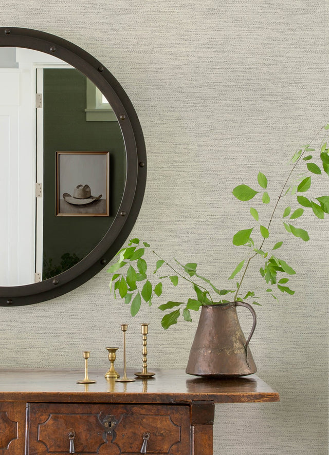 Wool Texture Light Grey Wallpaper with Fabric Textures Pattern, Transitional Prepasted Non Woven - Chesapeake 4142-72647