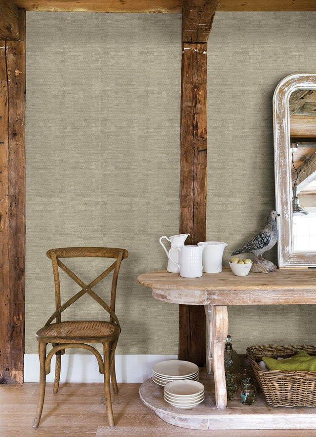 Plaited Grass Sage Wallpaper with Faux Grasscloth Basketweave - Chesapeake 4142-72653