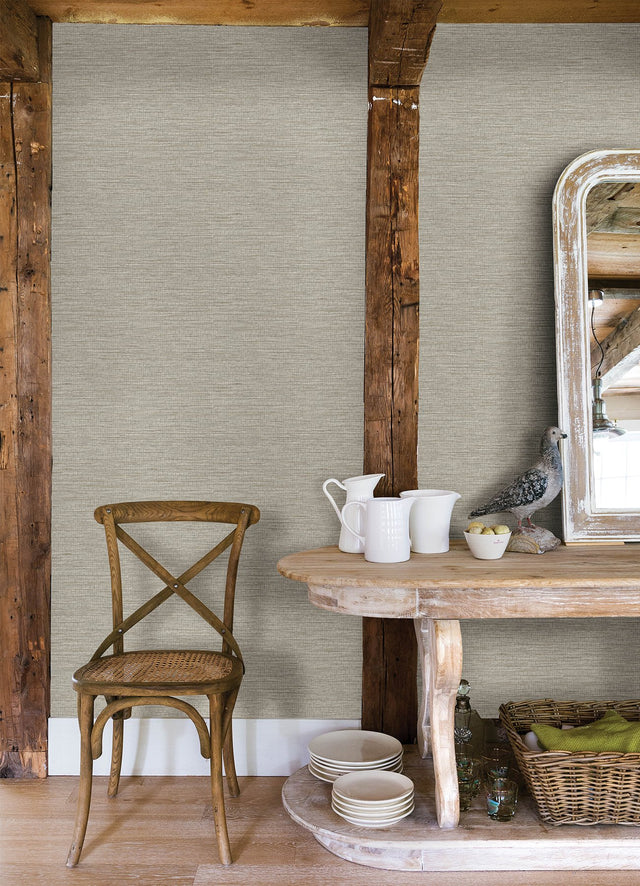 Plaited Grass Grey Wallpaper with Faux Grasscloth Basketweave Texture, Transitional - Chesapeake 4142-72654