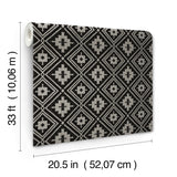 Camp Blanket Black Wallpaper with Geometric Western Medallion Pattern, Traditional Prepasted Non Woven - Brewster 4142-72656
