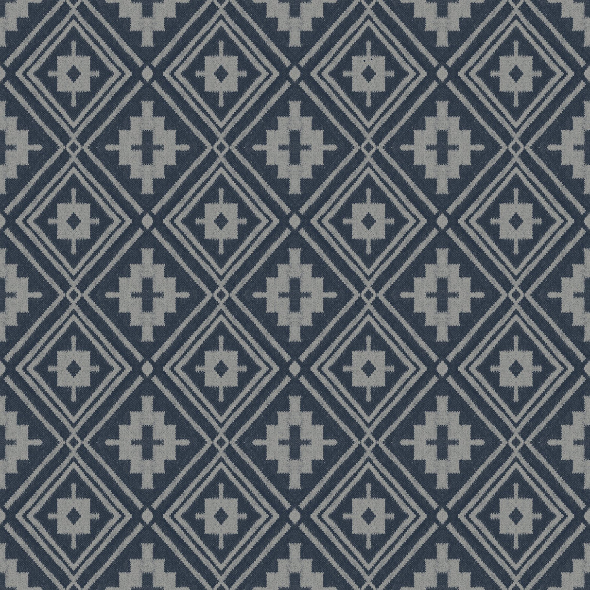 Camp Blanket Dark Blue Wallpaper with Western Geometric Medallion Pattern, Traditional Prepasted Non Woven - Chesapeake 4142-72657