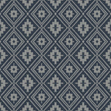 Camp Blanket Dark Blue Wallpaper with Western Geometric Medallion Pattern, Traditional Prepasted Non Woven - Chesapeake 4142-72657
