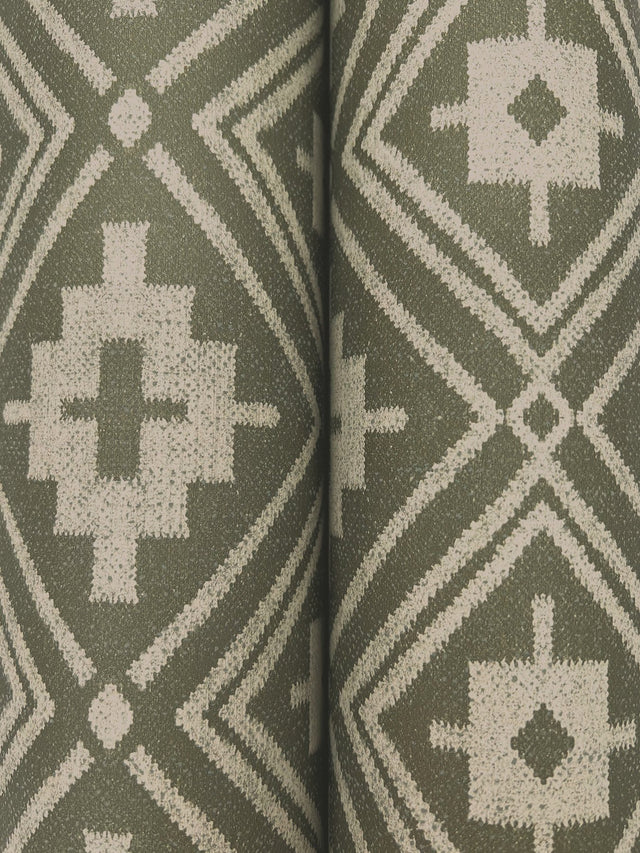 Camp Blanket Green Wallpaper with Geometric Western Medallion Pattern - Chesapeake 4142-72658