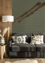 Camp Blanket Green Wallpaper with Geometric Western Medallion Pattern - Chesapeake 4142-72658