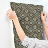 Camp Blanket Green Wallpaper with Geometric Western Medallion Pattern - Chesapeake 4142-72658
