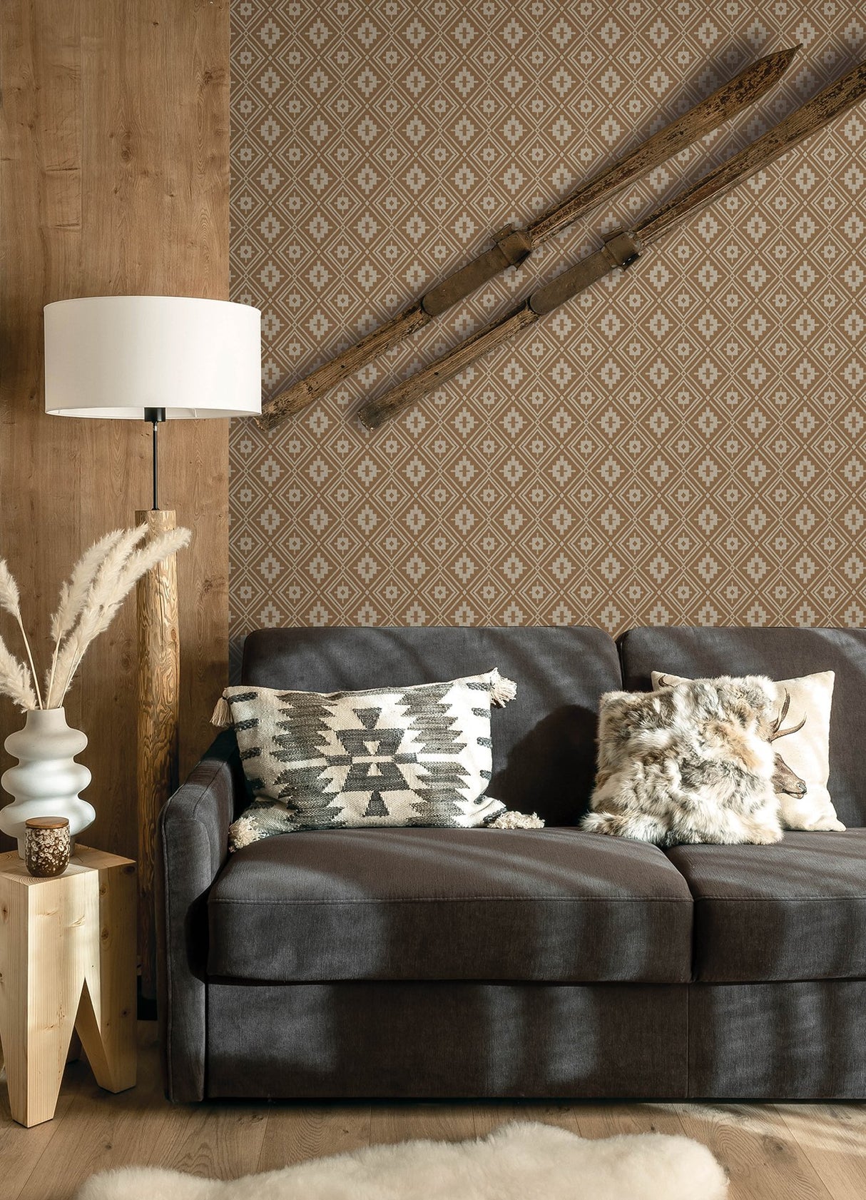 Camp Blanket Chestnut Wallpaper with Geometric Western Medallion Pattern - Chesapeake 4142-72660