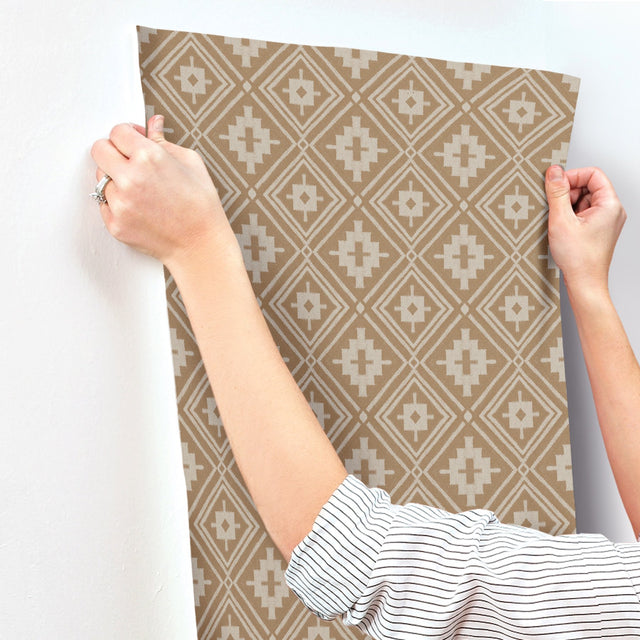 Camp Blanket Chestnut Wallpaper with Geometric Western Medallion Pattern - Chesapeake 4142-72660