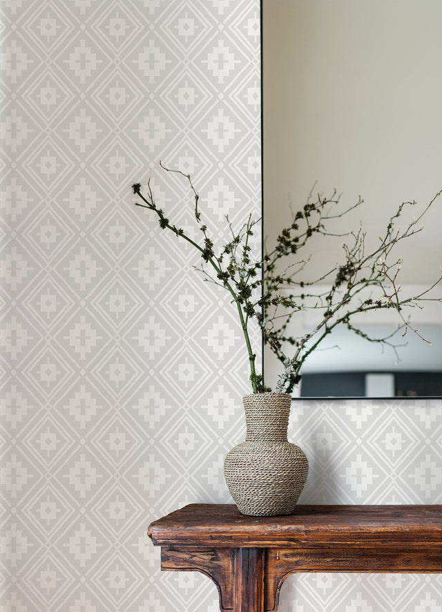 Camp Blanket Cream Wallpaper with Geometric Western Medallion Pattern, Traditional Style - Chesapeake 4142-72661