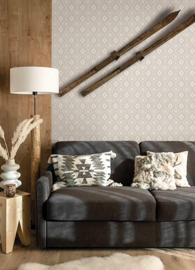 Camp Blanket Cream Wallpaper with Geometric Western Medallion Pattern, Traditional Style - Chesapeake 4142-72661