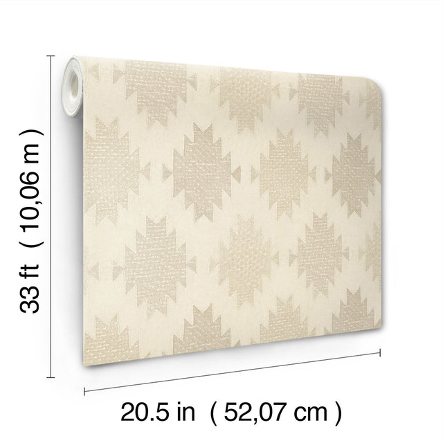 Stitched Heirloom Khaki Wallpaper with Textured Medallion Pattern - Chesapeake 4142-72662