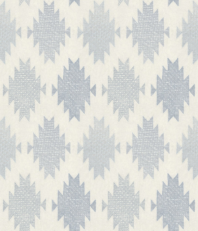 Stitched Heirloom Indigo Wallpaper with Textured Medallions - Chesapeake 4142-72663
