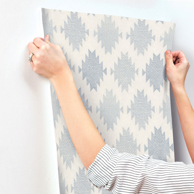 Stitched Heirloom Indigo Wallpaper with Textured Medallions - Chesapeake 4142-72663