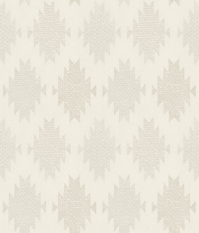 Stitched Heirloom White Wallpaper with Medallions Graphic Pattern, Farmhouse Style - Chesapeake 4142-72664