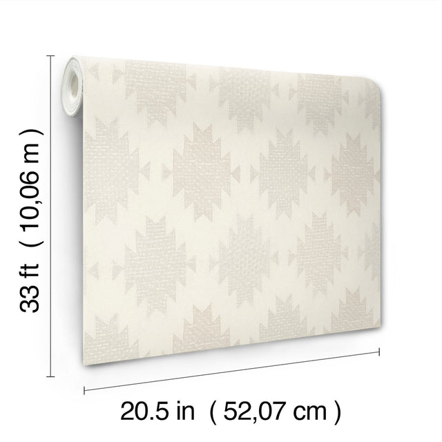 Stitched Heirloom White Wallpaper with Medallions Graphic Pattern, Farmhouse Style - Chesapeake 4142-72664