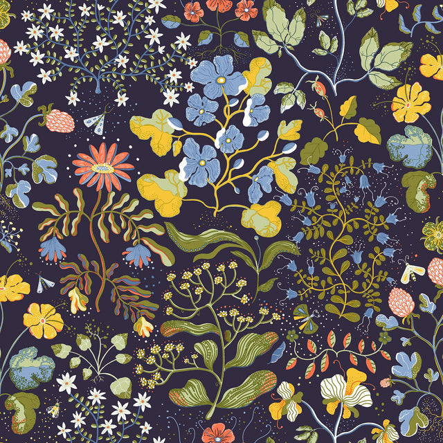Groh Dark Blue Floral Wallpaper with Botanical Whimsical Pattern - A-Street Prints 4143-22002