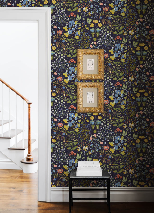 Groh Dark Blue Floral Wallpaper with Botanical Whimsical Pattern - A-Street Prints 4143-22002