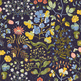 Groh Dark Blue Floral Wallpaper by A-Street Prints - Scandinavian Botanical Wildflower Pattern on Deep Navy Background - MD22002