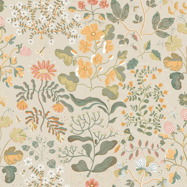 Groh Apricot Floral Wallpaper with Botanical Whimsical Motif - A-Street Prints 4143-22003