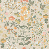 Groh Apricot Floral Wallpaper by A-Street Prints - Scandinavian Botanical Pattern in Apricot, Teal, and Pink on a Pale Grey Background