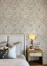 Groh Neutral Botanical Floral Scandinavian Wallpaper in Soft Pastel Peach Pink Blue and Sage Green Non Woven Unpasted by A-Street Prints - MD22004