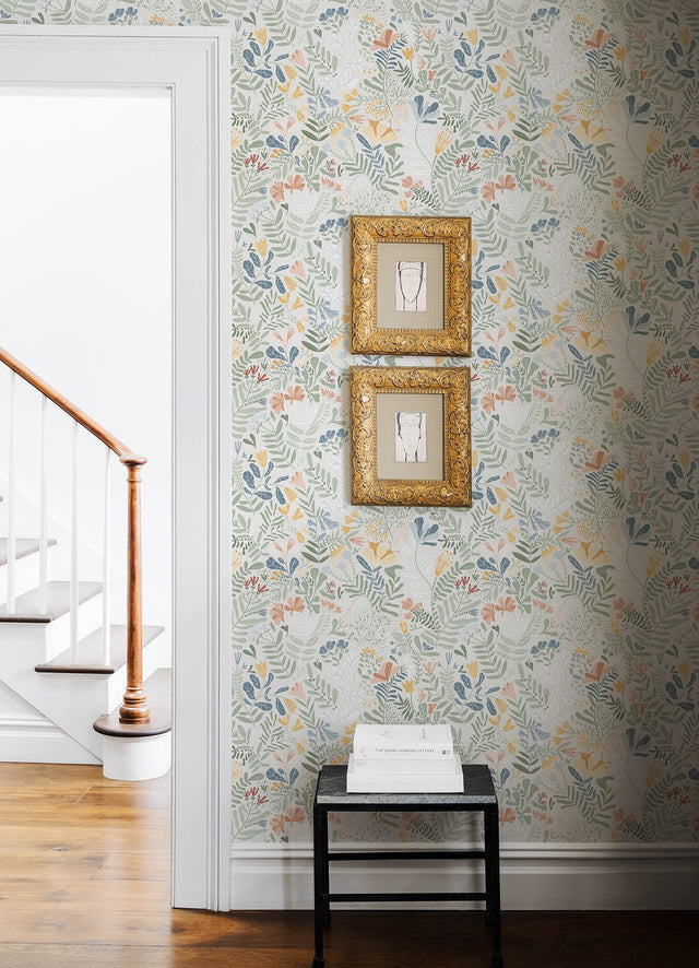 Brittsommar Seafoam Woodland Floral Wallpaper with Whimsical Botanical Pattern - A-Street Prints 4143-22005