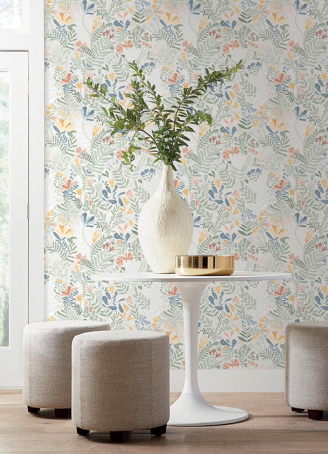 Brittsommar Seafoam Woodland Floral Wallpaper with Whimsical Botanical Pattern - A-Street Prints 4143-22005