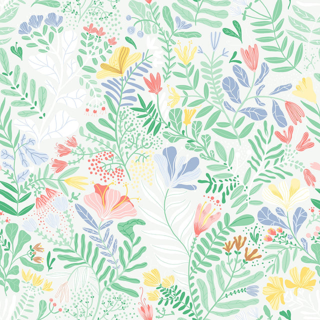 Brittsommar Light Green Woodland Floral Wallpaper with Whimsical Botanical Pattern - A-Street Prints 4143-22007