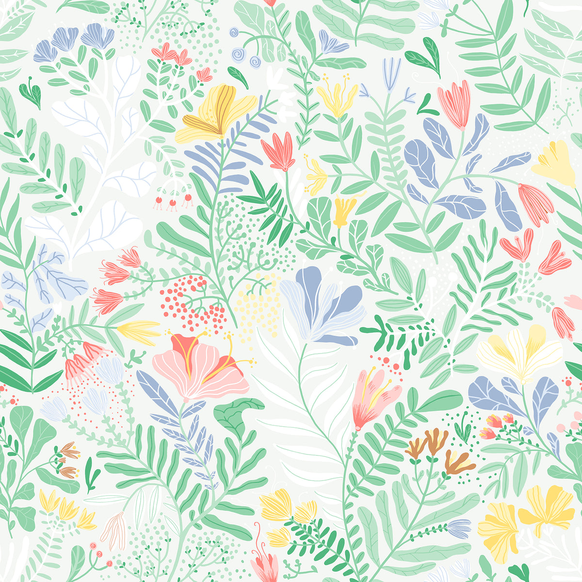 Brittsommar Light Green Woodland Botanical Floral Wallpaper by A-Street Prints - MD22007
