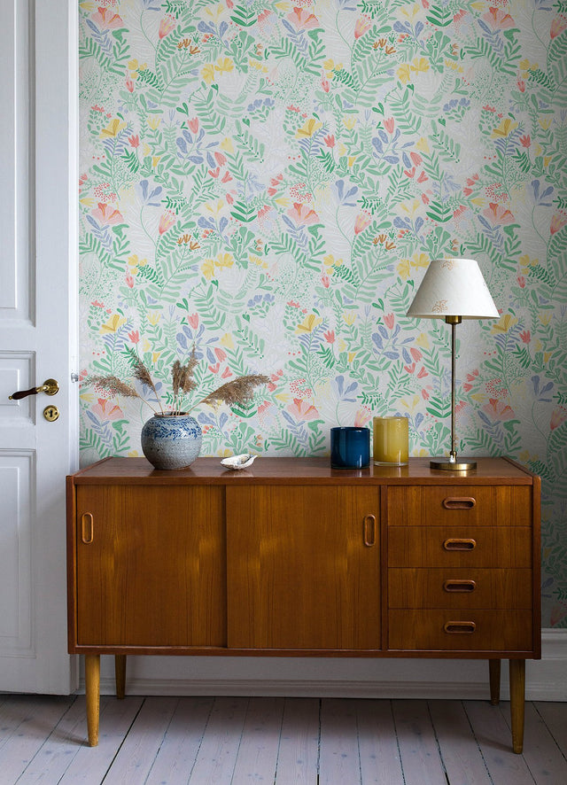 Brittsommar Light Green Woodland Floral Wallpaper with Whimsical Botanical Pattern - A-Street Prints 4143-22007