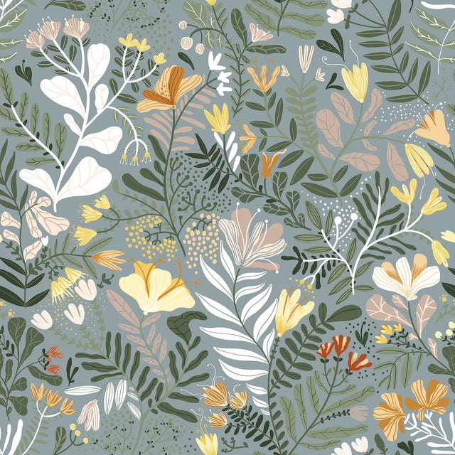 Brittsommar Slate Woodland Floral Wallpaper with Whimsical Botanical Pattern - A-Street Prints 4143-22008