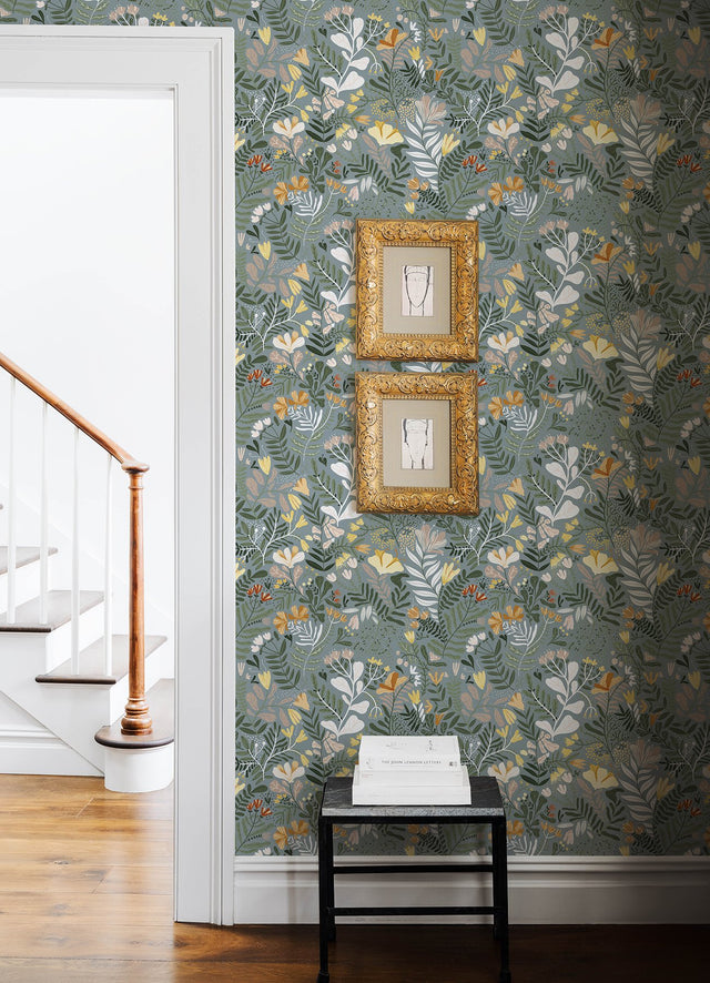 Brittsommar Slate Woodland Floral Wallpaper with Whimsical Botanical Pattern - A-Street Prints 4143-22008