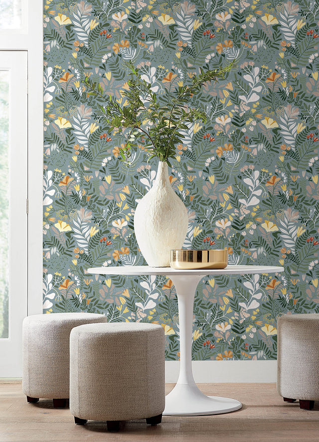 Brittsommar Slate Woodland Floral Wallpaper with Whimsical Botanical Pattern - A-Street Prints 4143-22008