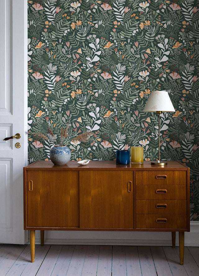 Brittsommar Evergreen Woodland Floral Wallpaper with Whimsical Botanical Pattern - A-Street Prints 4143-22009