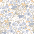 Hava Light Blue Meadow Flowers Wallpaper by A-Street Prints - Whimsical Botanical Floral Design in Light Blue, Gold, and Taupe on White Ground