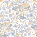 Hava Light Blue Meadow Flowers Wallpaper by A-Street Prints - Whimsical Botanical Floral Design in Light Blue, Gold, and Taupe on White Ground
