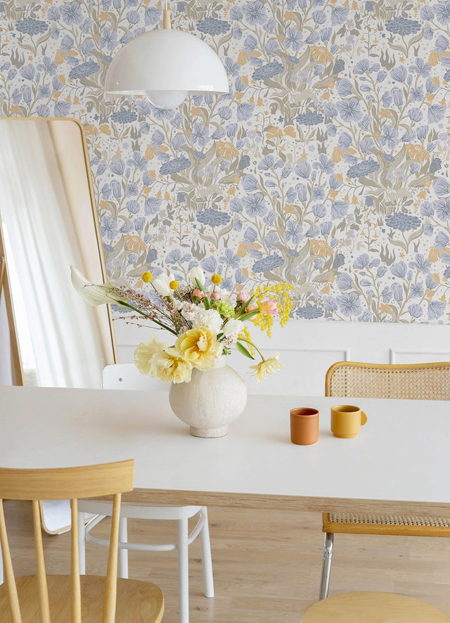 Hava Light Blue Meadow Flowers Wallpaper with Whimsical Botanical Pattern, Paste the Wall Unpasted Non Woven - A-Street Prints 4143-22010