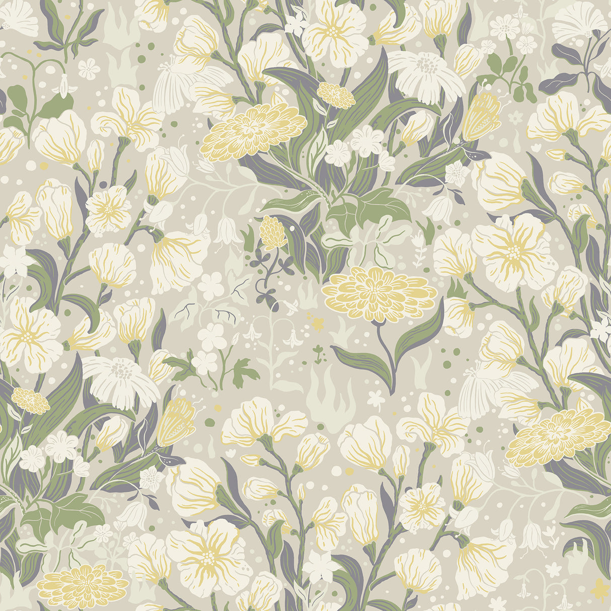 Hava Yellow Meadow Flowers Wallpaper by A-Street Prints in Buttery Yellow and Sage Green - MD22012