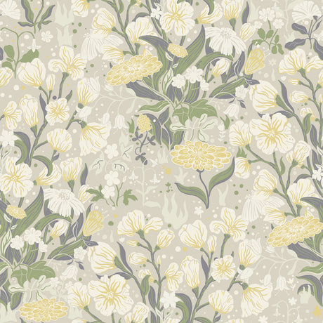 Hava Yellow Meadow Flowers Wallpaper by A-Street Prints in Buttery Yellow and Sage Green - MD22012