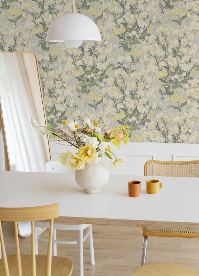 Hava Yellow Meadow Flowers Wallpaper with Whimsical Botanical Pattern - A-Street Prints 4143-22012