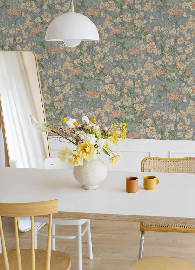 Hava Coral Meadow Flowers Wallpaper with Whimsical Botanical Pattern - A-Street Prints 4143-22013