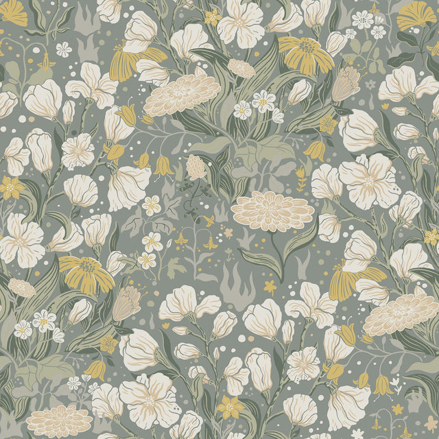 Hava Moss Meadow Flowers Wallpaper with Whimsical Botanical Pattern - A-Street Prints 4143-22014