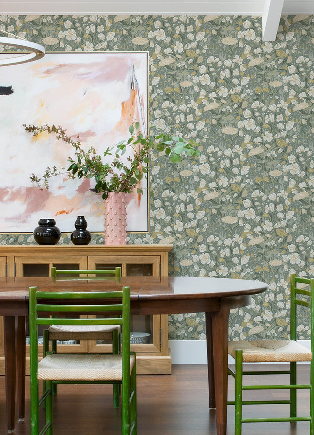 Hava Moss Meadow Flowers Wallpaper with Whimsical Botanical Pattern - A-Street Prints 4143-22014