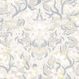 Lisa Bone Floral Damask Wallpaper by A-Street Prints featuring illustrative white florals with grey leaves and soft pink and pale chartreuse accents on a warm cream background