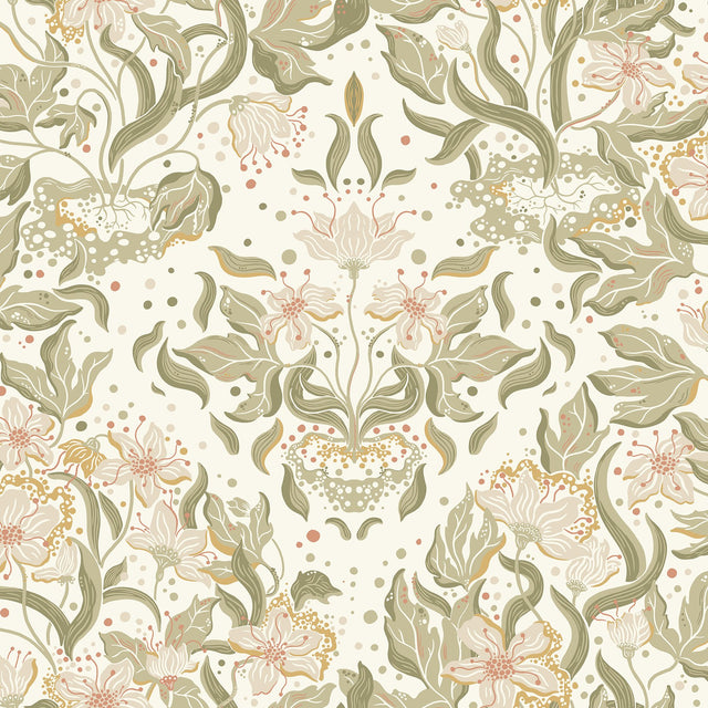 Lisa Olive Floral Damask Wallpaper with Whimsical Botanical Motif - A-Street Prints 4143-22017